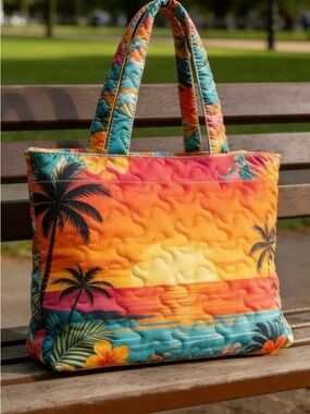 New Quilted Tropical Sunset Tote Bag - Multicolor